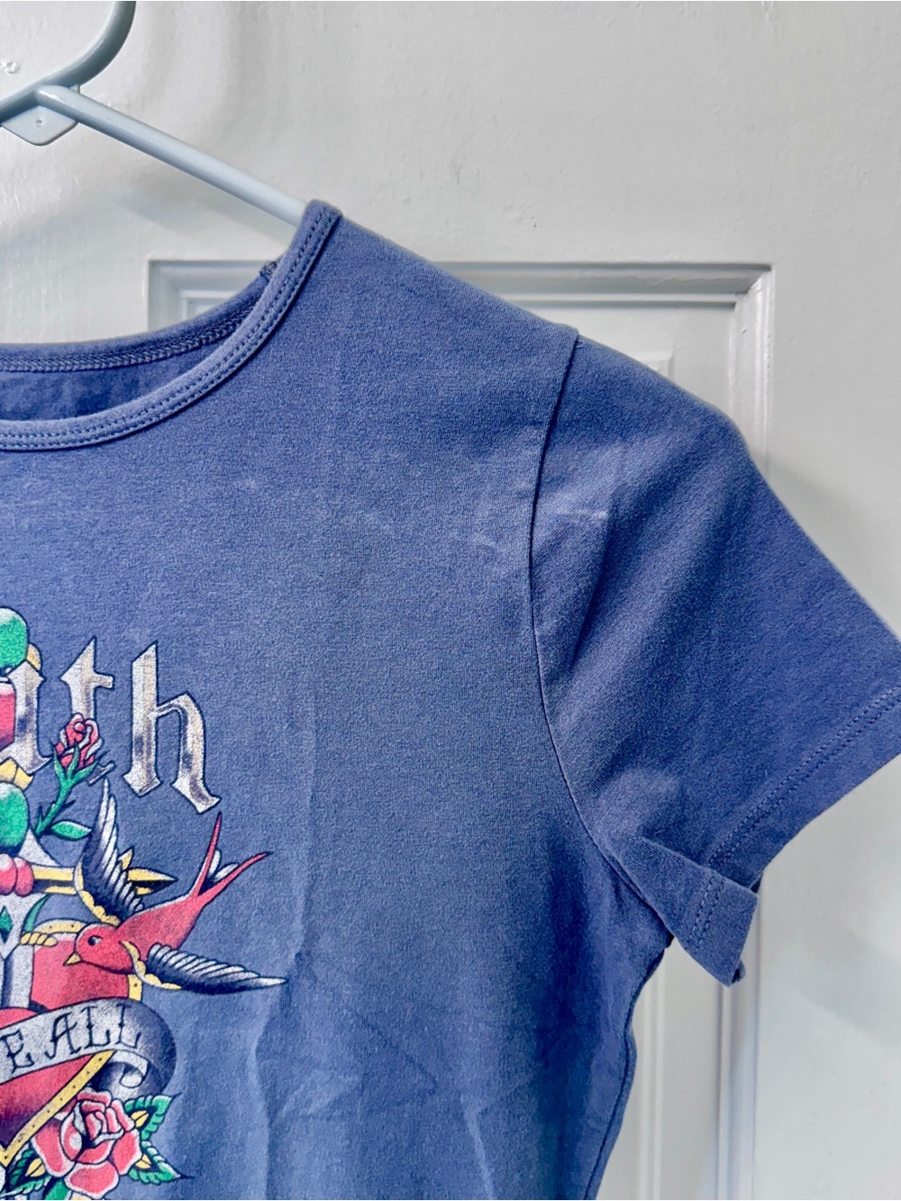 Hollister Truth Above All Graphic Baby Tee Blue Tattoo Heart S - Picture 3 of 8
